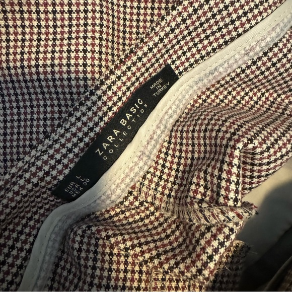 Zara Herringbone Trouser Pants Sz Large Ruffle Pockets High Rise Black White Red - Picture 6 of 15